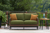 Horizon Hall Brown/Green Outdoor Loveseat with Cushion from Ashley - Luna Furniture