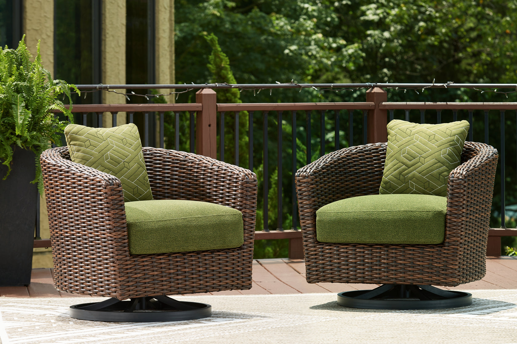 Horizon Hall Brown/Green Outdoor Swivel Lounge Chair with Cushion from Ashley - Luna Furniture