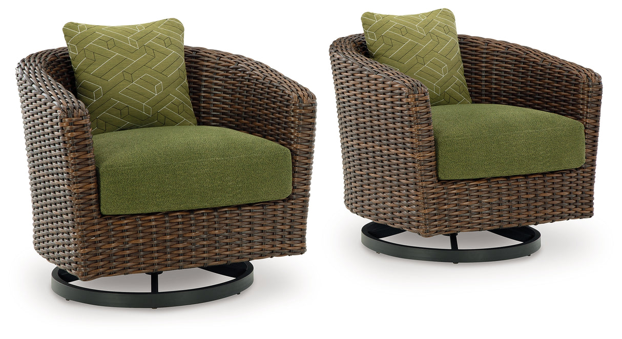 Horizon Hall Brown/Green Outdoor Swivel Lounge Chair with Cushion from Ashley - Luna Furniture