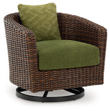 Horizon Hall Brown/Green Outdoor Swivel Lounge Chair with Cushion from Ashley - Luna Furniture