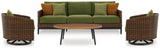 Horizon Hall Outdoor Sofa and 2 Chairs with Coffee Table in Brown/Green from Ashley - Luna Furniture
