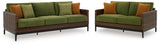 Horizon Hall Outdoor Sofa and Loveseat in Brown/Green from Ashley - Luna Furniture