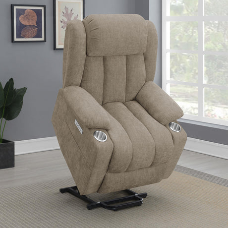 Houston Camel Upholstered Power Lift Recliner Chair from Coaster - Luna Furniture