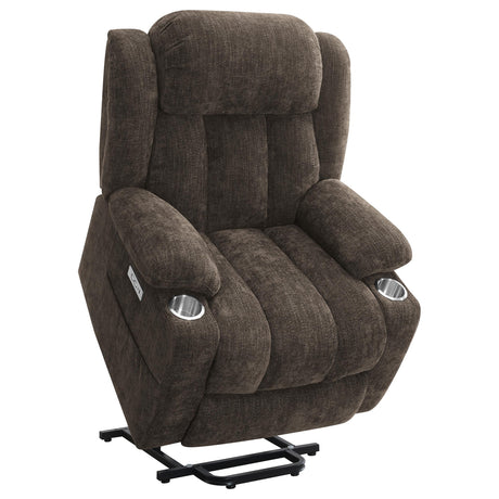 Houston Dark Brown Upholstered Power Lift Recliner Chair from Coaster - Luna Furniture