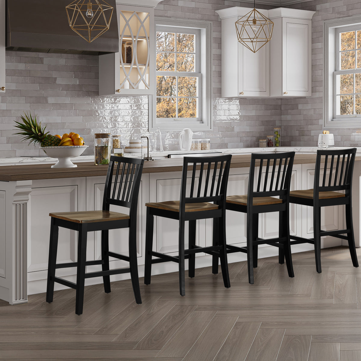 Joplin Walnut/Ebony Solid Wood 24" Farmhouse Counter Stool, Set of 2 from Steve Silver - Luna Furniture