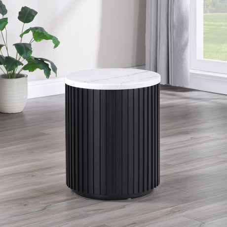 Colvin 18″ Round White Marble Top End Table, Black Finish from Steve Silver - Luna Furniture