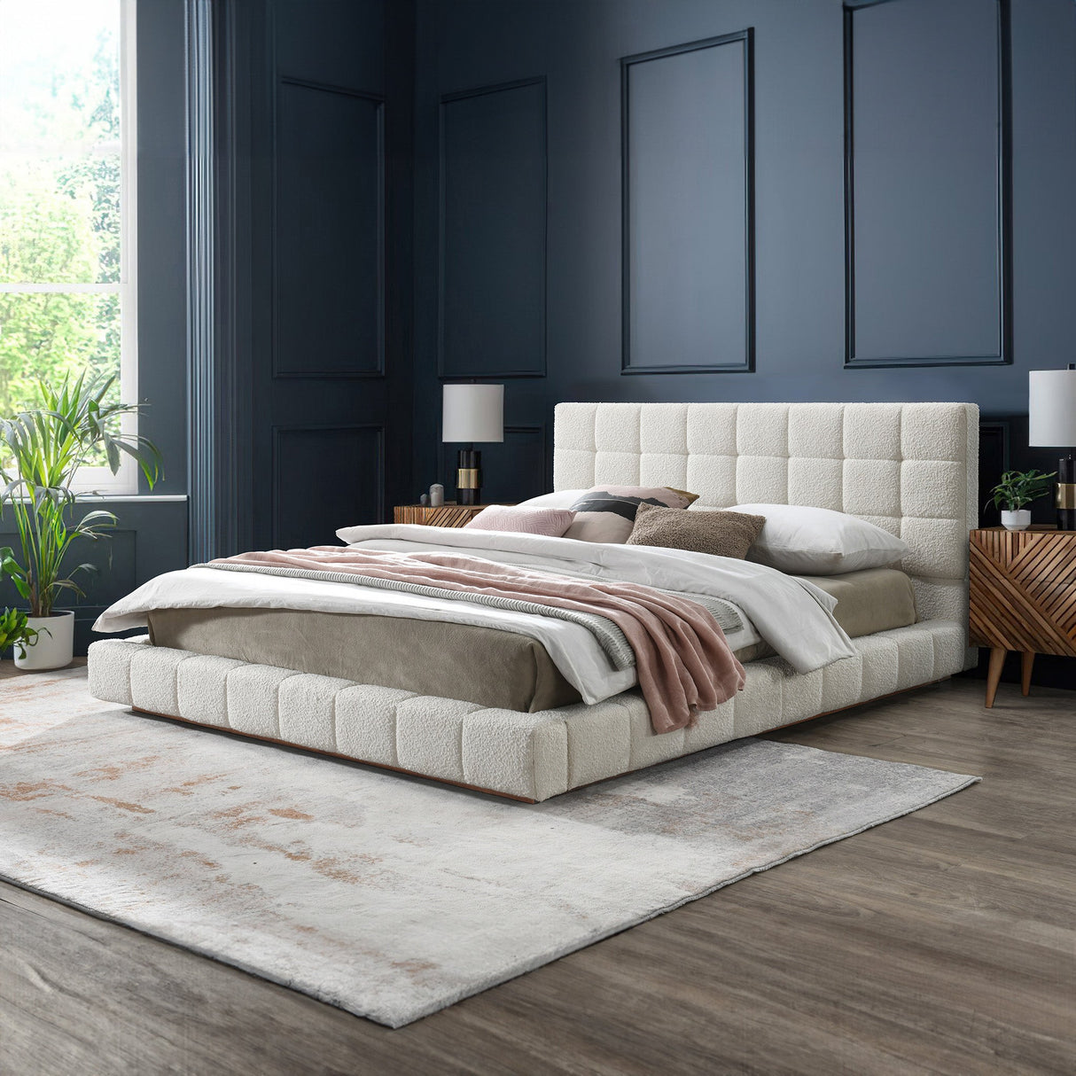Hudson Ivory Boucle Queen Bed from Ashcroft Furniture - Luna Furniture