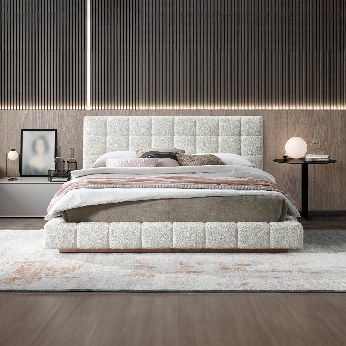 Hudson Ivory Boucle Queen Bed from Ashcroft Furniture - Luna Furniture