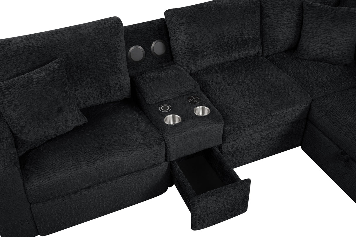 Hunter Black Sectional with Bluetooth Speaker & Pull-Out Bed from Happy Homes - Luna Furniture