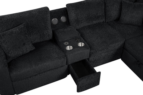 Hunter Black Sectional with Bluetooth Speaker & Pull-Out Bed from Happy Homes - Luna Furniture