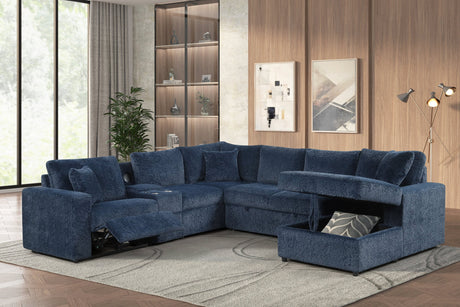 Hunter Blue Sectional with Bluetooth Speaker & Pull-Out Bed from Happy Homes - Luna Furniture