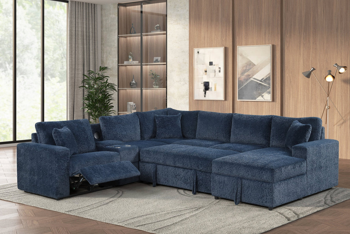 Hunter Blue Sectional with Bluetooth Speaker & Pull-Out Bed from Happy Homes - Luna Furniture