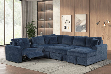 Hunter Blue Sectional with Bluetooth Speaker & Pull-Out Bed from Happy Homes - Luna Furniture