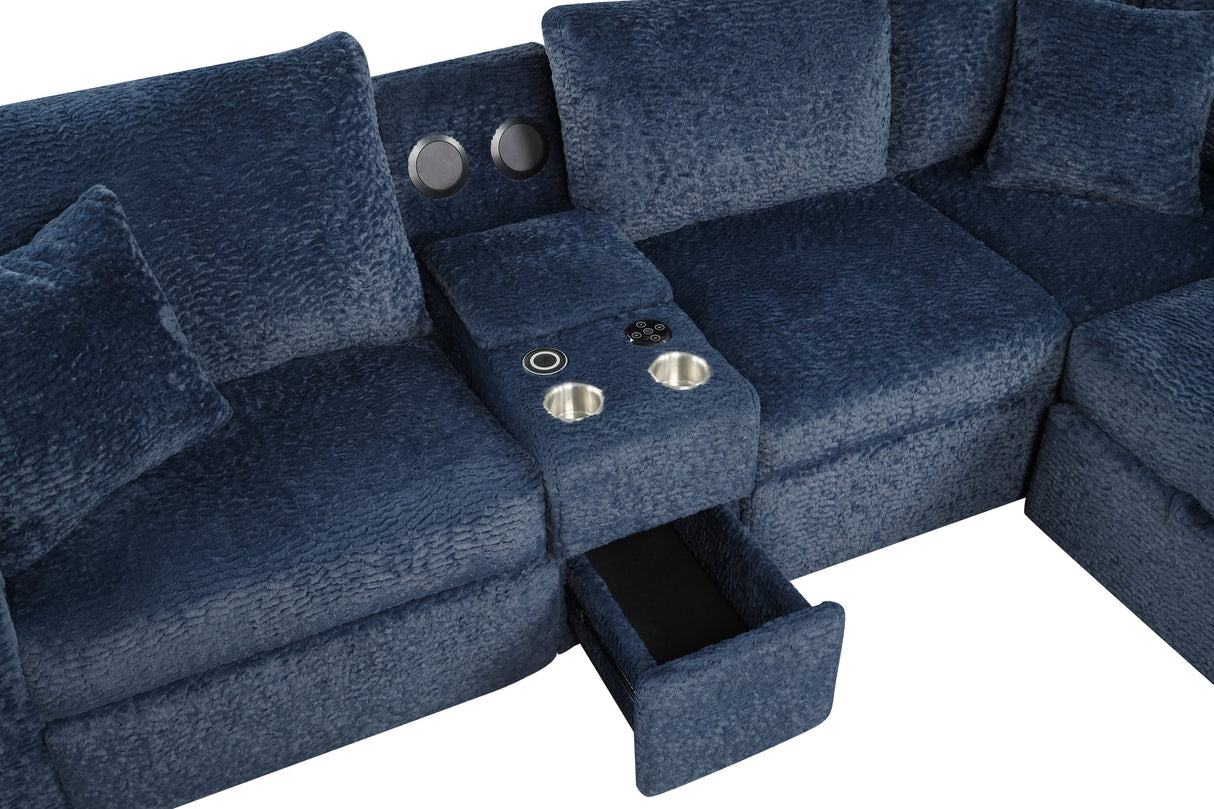 Hunter Blue Sectional with Bluetooth Speaker & Pull-Out Bed from Happy Homes - Luna Furniture