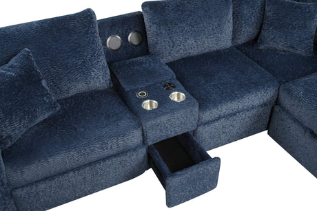 Hunter Blue Sectional with Bluetooth Speaker & Pull-Out Bed from Happy Homes - Luna Furniture
