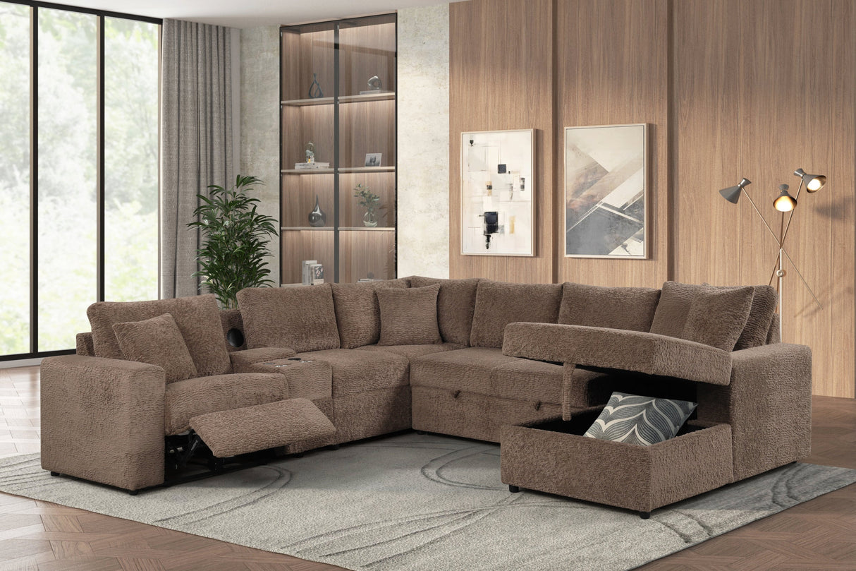 Hunter Mocha/Brown Sectional with Bluetooth Speaker & Pull-Out Bed from Happy Homes - Luna Furniture