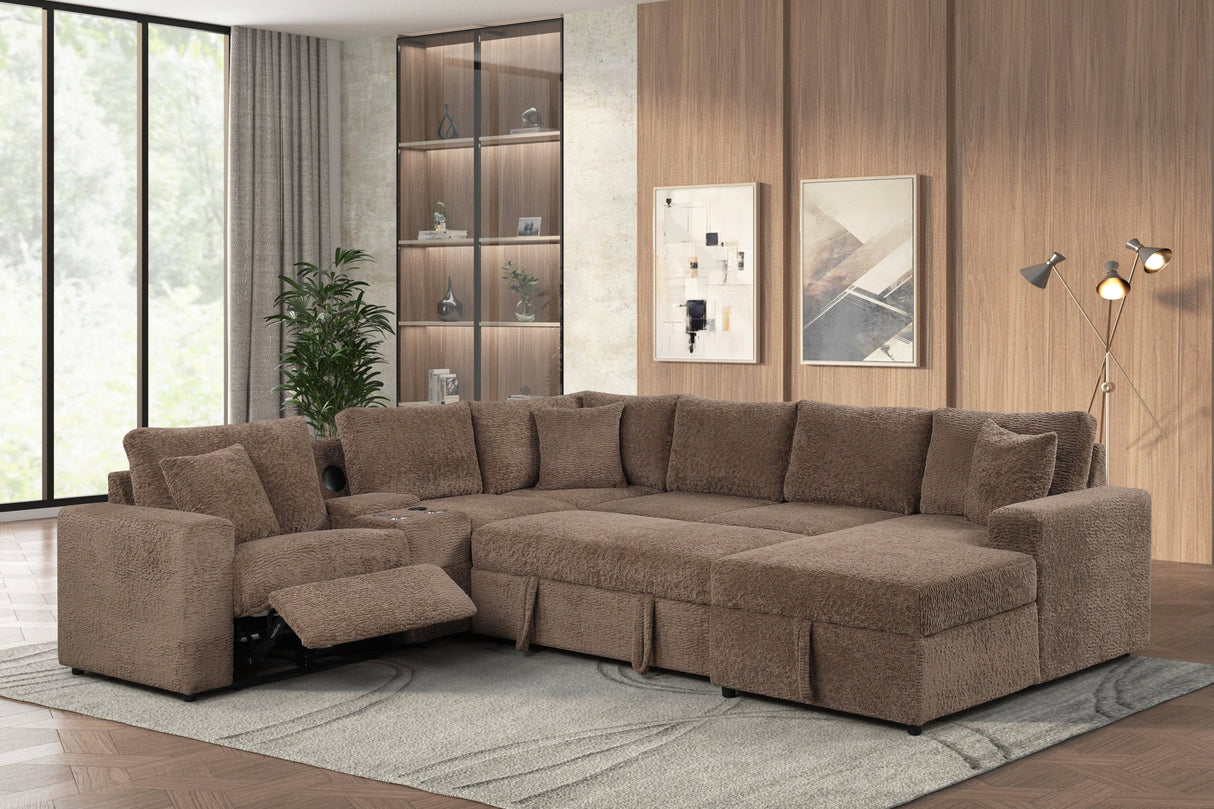 Hunter Mocha/Brown Sectional with Bluetooth Speaker & Pull-Out Bed from Happy Homes - Luna Furniture