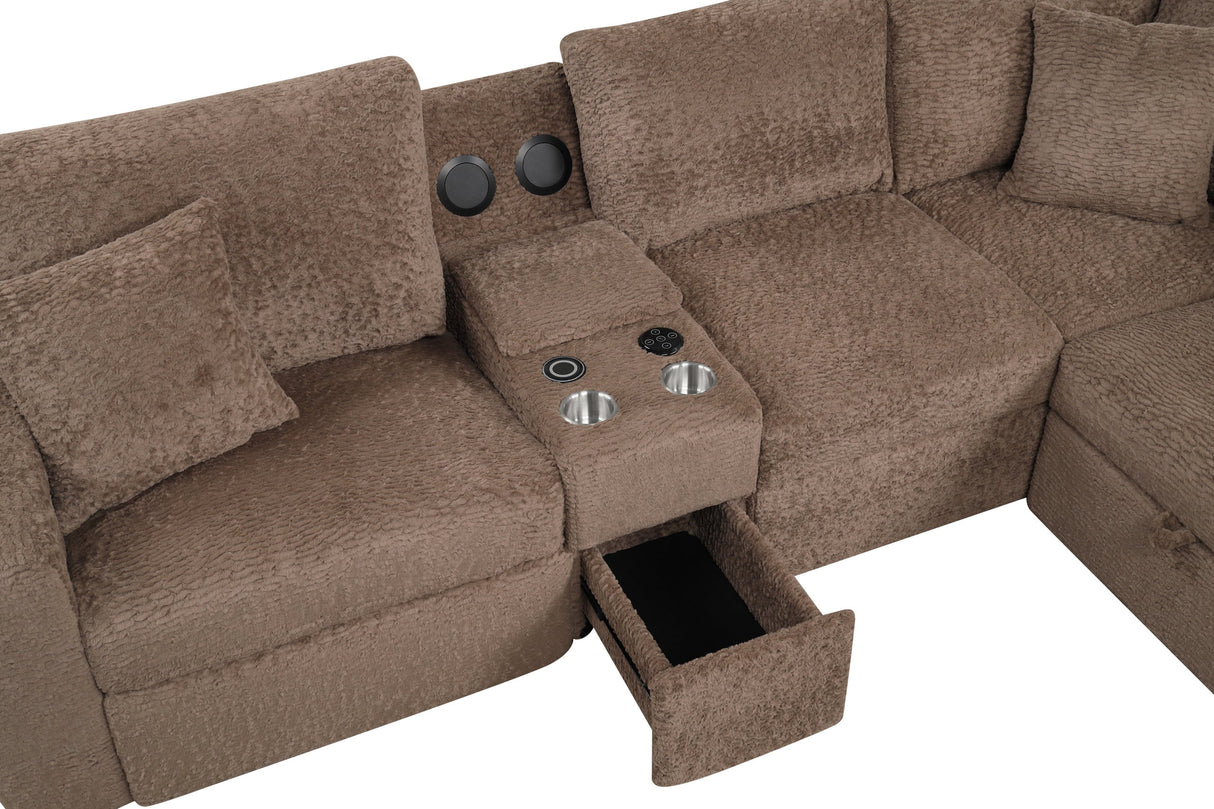 Hunter Mocha/Brown Sectional with Bluetooth Speaker & Pull-Out Bed from Happy Homes - Luna Furniture
