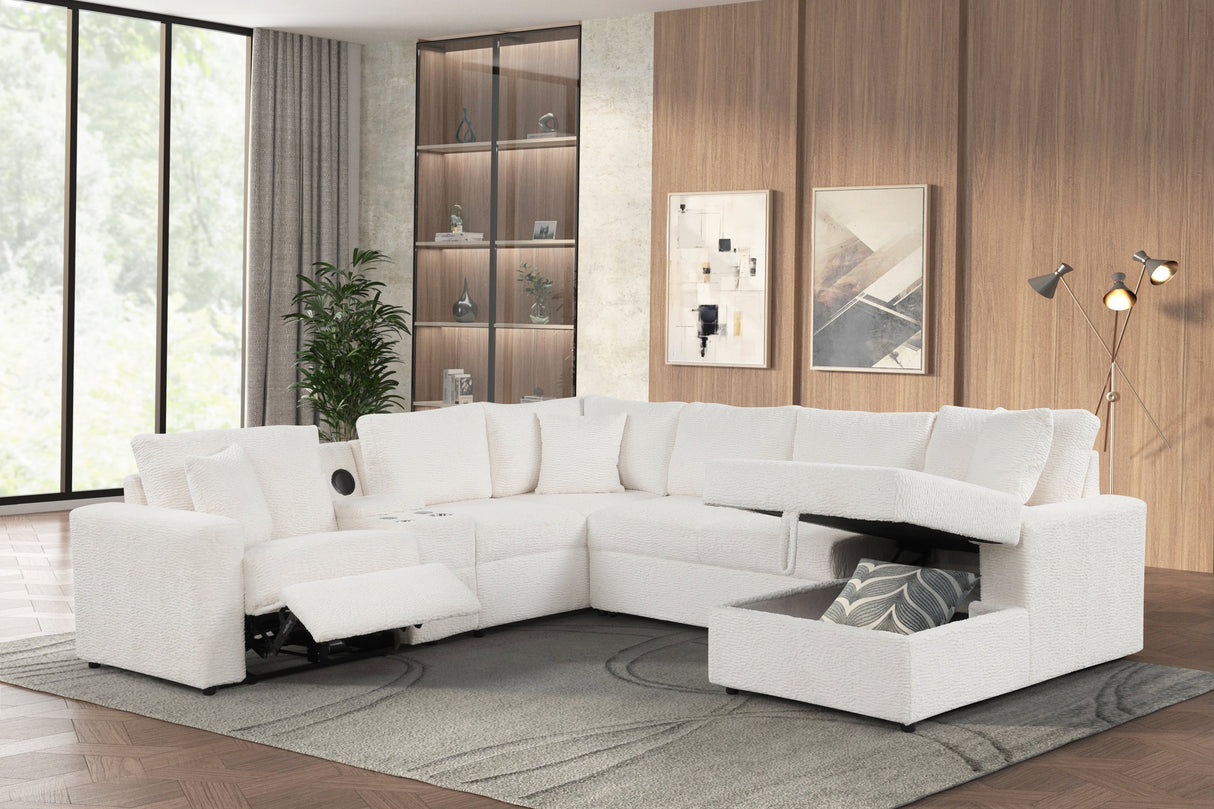 Hunter White Sectional with Bluetooth Speaker & Pull-Out Bed from Happy Homes - Luna Furniture