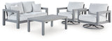 Hurley Park Outdoor Loveseat and 2 Lounge Chairs with Coffee Table in Gray from Ashley Furniture - Luna Furniture