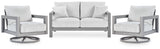 Hurley Park Outdoor Loveseat with 2 Lounge Chairs in Gray from Ashley Furniture - Luna Furniture