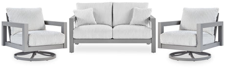 Hurley Park Outdoor Loveseat with 2 Lounge Chairs in Gray from Ashley Furniture - Luna Furniture