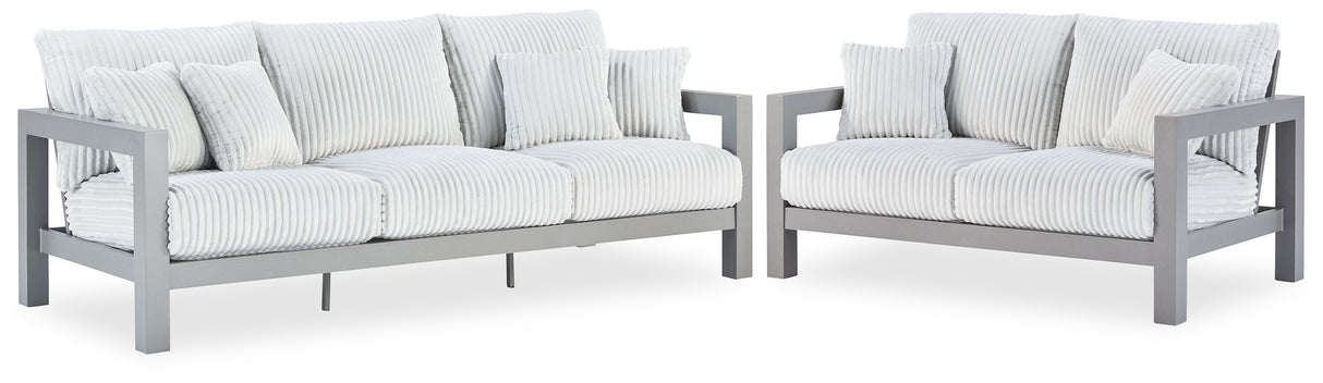 Hurley Park Outdoor Sofa and Loveseat in Gray from Ashley Furniture - Luna Furniture