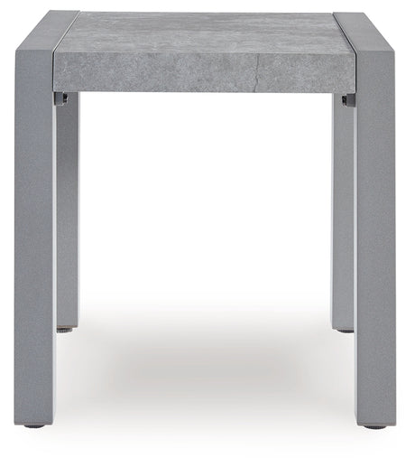 Hurley Park Outdoor Sofa and Loveseat with Coffee Table and 2 End Tables in Gray from Ashley Furniture - Luna Furniture