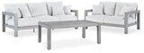 Hurley Park Outdoor Sofa and Loveseat with Coffee Table in Gray from Ashley Furniture - Luna Furniture