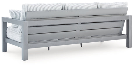 Hurley Park Outdoor Sofa and Loveseat with Coffee Table in Gray from Ashley Furniture - Luna Furniture