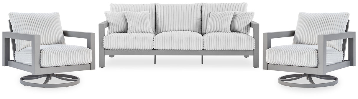 Hurley Park Outdoor Sofa with 2 Lounge Chairs in Gray from Ashley Furniture - Luna Furniture