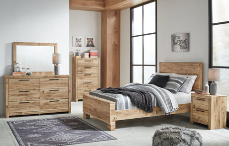 Hyanna Full Panel Bed with Mirrored Dresser and Chest in Tan Brown from Ashley - Luna Furniture