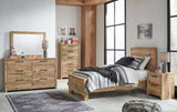 Hyanna Twin Panel Bed with Mirrored Dresser and Chest in Tan Brown from Ashley - Luna Furniture