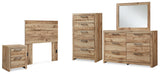Hyanna Twin Panel Headboard with Mirrored Dresser, Chest and Nightstand in Tan Brown from Ashley - Luna Furniture