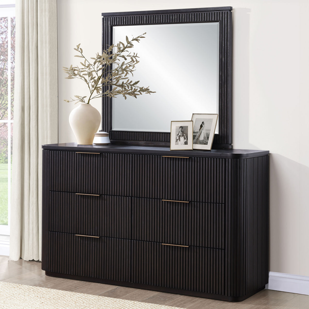 Henry 65″ 6-Drawer Reeded Dresser and Mirror, Espresso Finish from Steve Silver - Luna Furniture