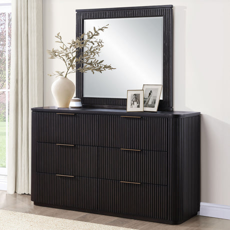 Henry Espresso 65" 6-Drawer Reeded Dresser and Mirror from Steve Silver - Luna Furniture