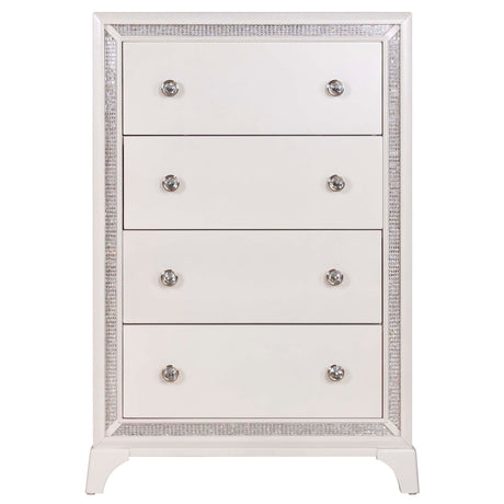 Cassie Illuminating 5-Drawer Chest, Shimmering Pearl Finish from Steve Silver - Luna Furniture