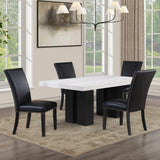 Artemis White/Black 5-Piece 70″ Rectangle Marble Top Dining Set with Vegan Leather Chairs from Steve Silver - Luna Furniture