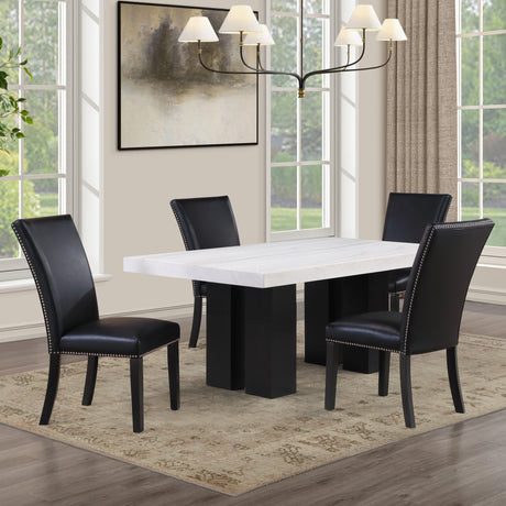 Artemis White/Black 5-Piece 70″ Rectangle Marble Top Dining Set with Vegan Leather Chairs from Steve Silver - Luna Furniture