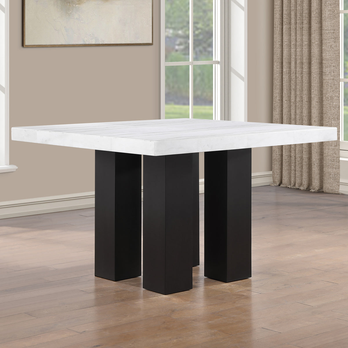 Artemis White Square Marble Top 9-Piece Counter Height Dining Set with White Vegan Leather Chairs