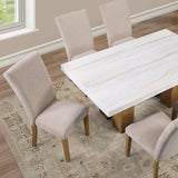Artemis Beige/Black 7-Piece White Marble Dining Set with Beige Chenille Chairs from Steve Silver - Luna Furniture