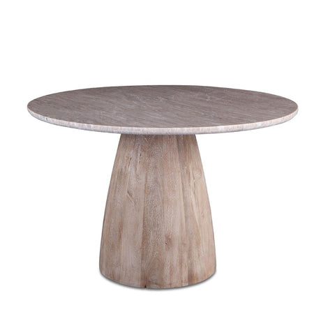 Palm Springs 48" Round Dining Table with Brown Lajaria Marble and Whitewash Modern Base from Home Trends & Design - Luna Furniture