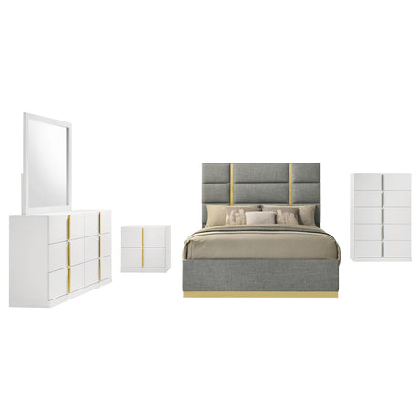 Ines Gray and White High Gloss 5-Piece Eastern King Bedroom Set from Coaster - Luna Furniture