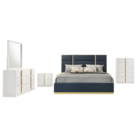 Ines Navy and White High Gloss 5-Piece Eastern King Bedroom Set from Coaster - Luna Furniture