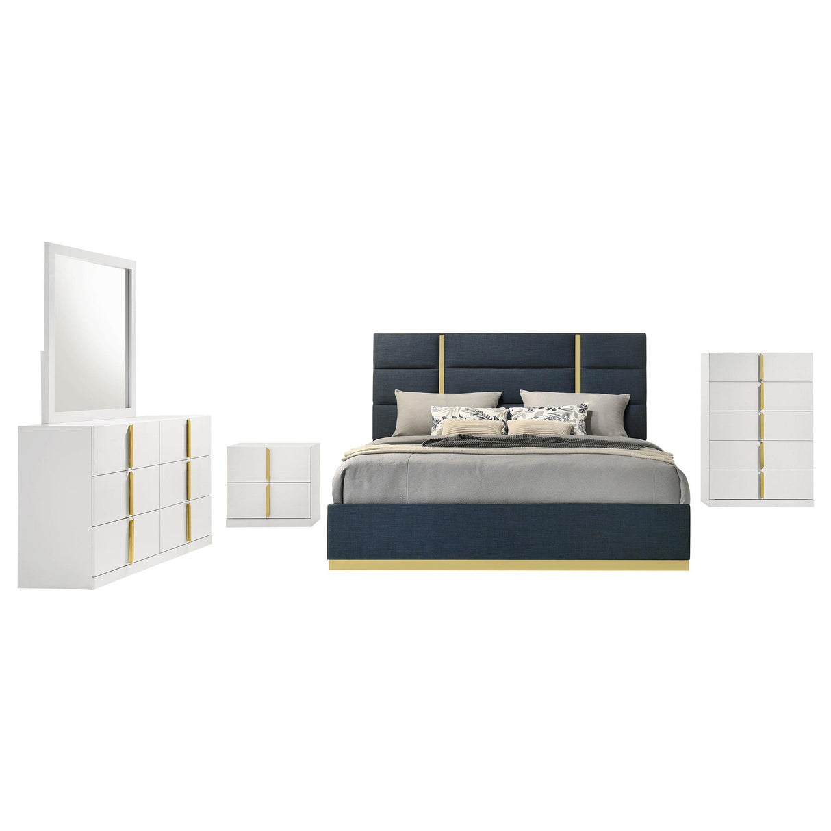 Ines Navy and White High Gloss 5-Piece Queen Bedroom Set from Coaster - Luna Furniture