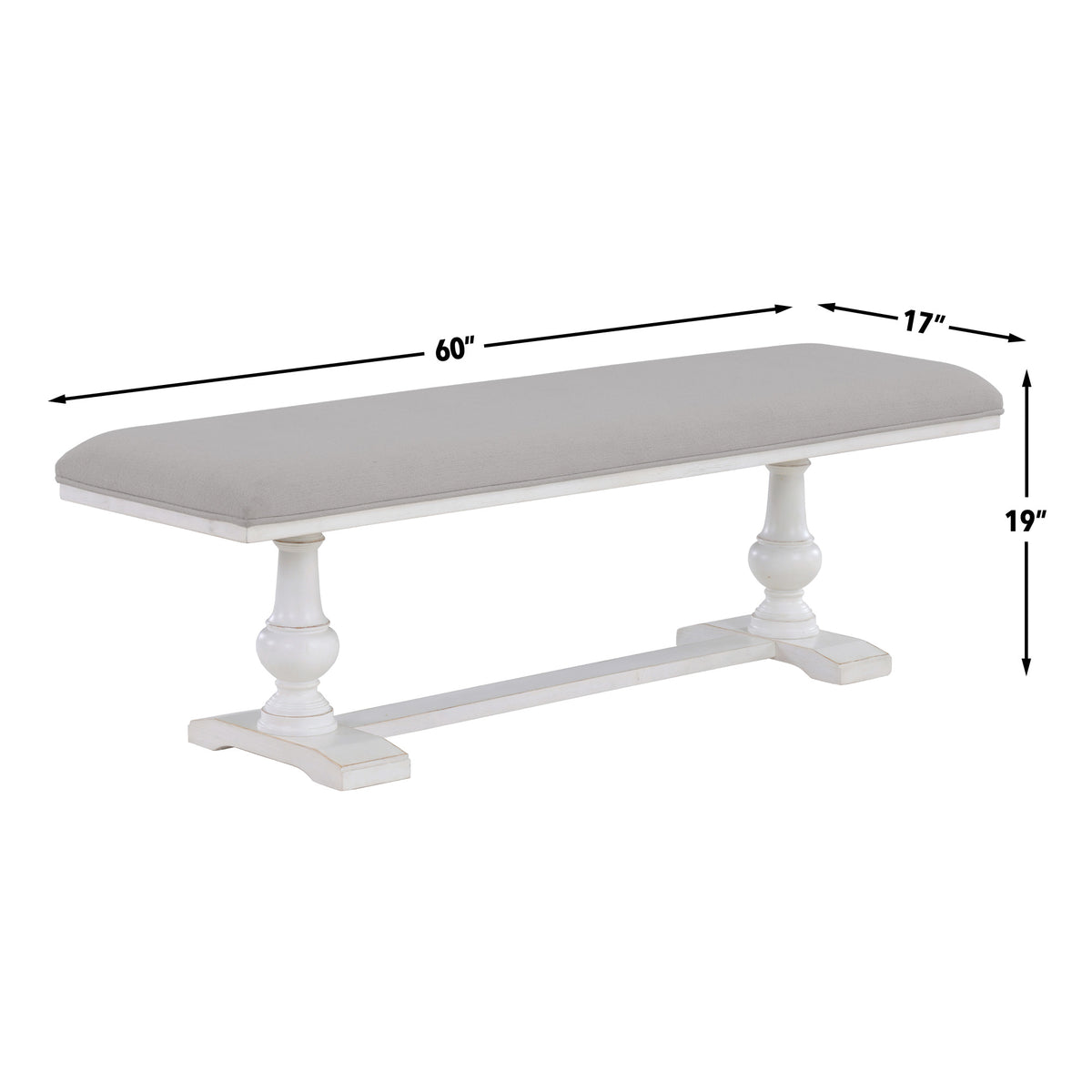 Warren White/Gray 60″ Upholstered Dining Bench from Steve Silver - Luna Furniture