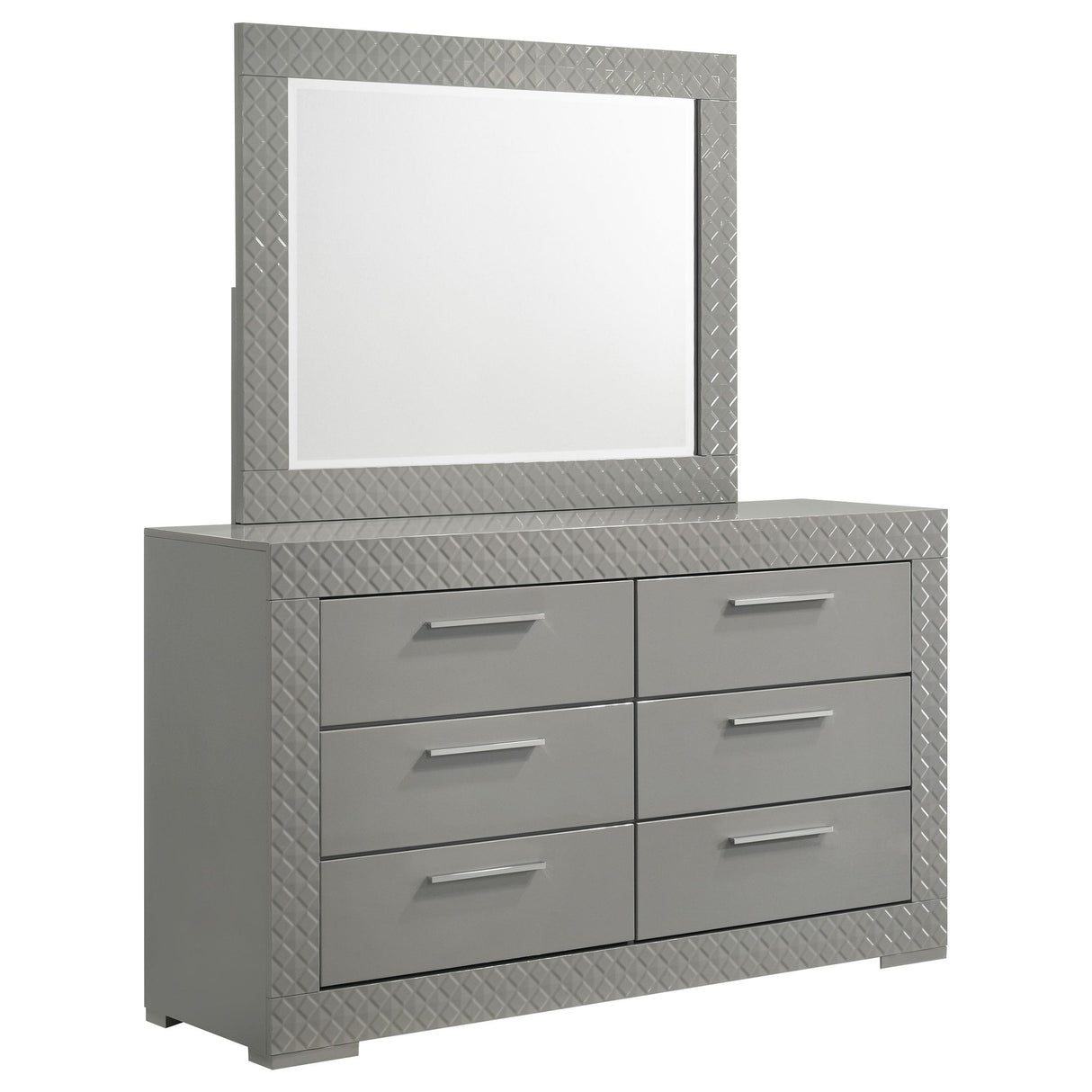 Ives Gray High Gloss 6-Drawer Dresser and Mirror from Coaster - Luna Furniture