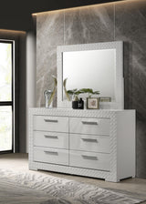Ives White High Gloss 6-Drawer Dresser and Mirror from Coaster - Luna Furniture