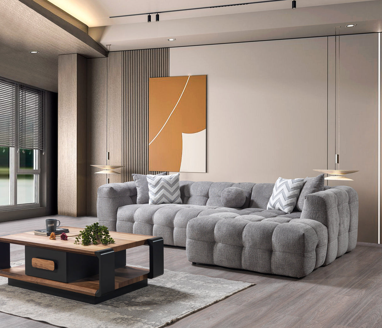 Ivy Gray Boucle RAF Sectional from Nova Furniture - Luna Furniture