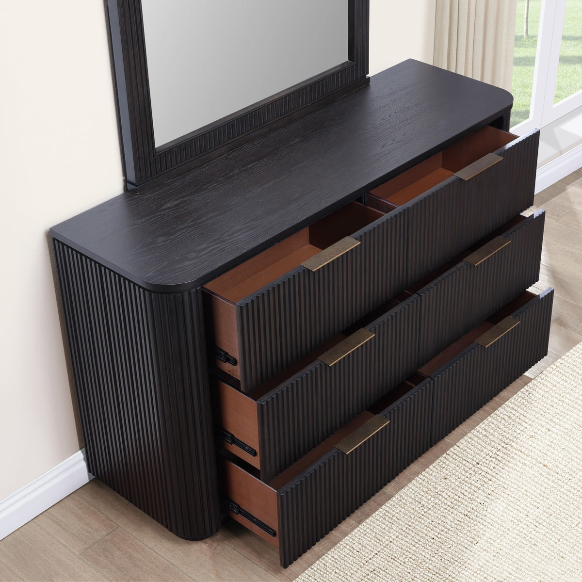 Henry 65″ 6-Drawer Reeded Dresser and Mirror, Espresso Finish from Steve Silver - Luna Furniture